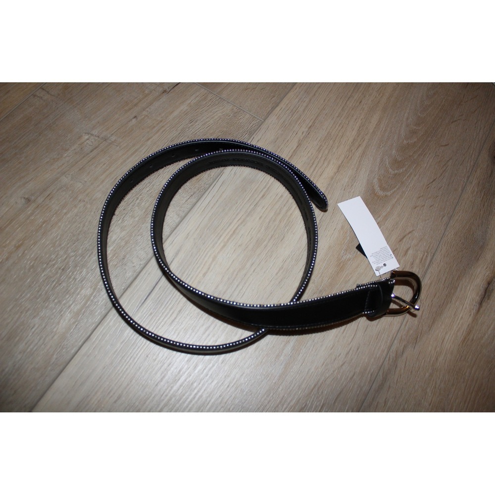 White House Black Market Women's Black Faux Leather Ball Chain Trim Belt L NWT